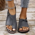 thumbnail image 2 of Womens Flat Sandals Slip on Toe Ring Buckle Strap Open Toe Thick Sole Summer Beach Leather Sandals Gray, 2 of 9