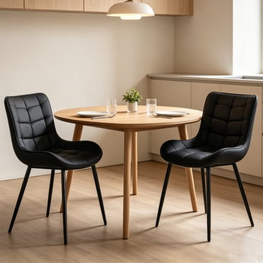 Modern Dining Chairs Set of 2, Black PU Leather Kitchen Dining Room Chairs with Metal Frame, Comfy Armless Wide Side Chairs for Restaurant, Living Room, 300lbs Weight Capacity