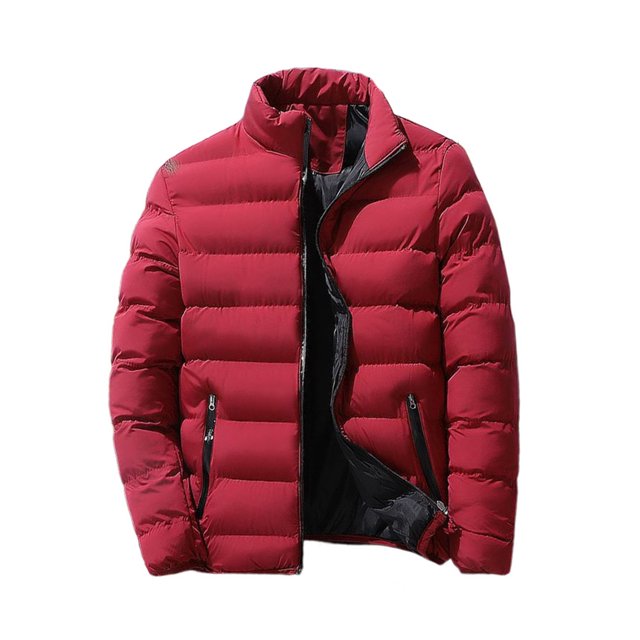 Innerwin Down Coats Color Block Men Winter Warm Jacket Work Stand Collar Business Coat Red S