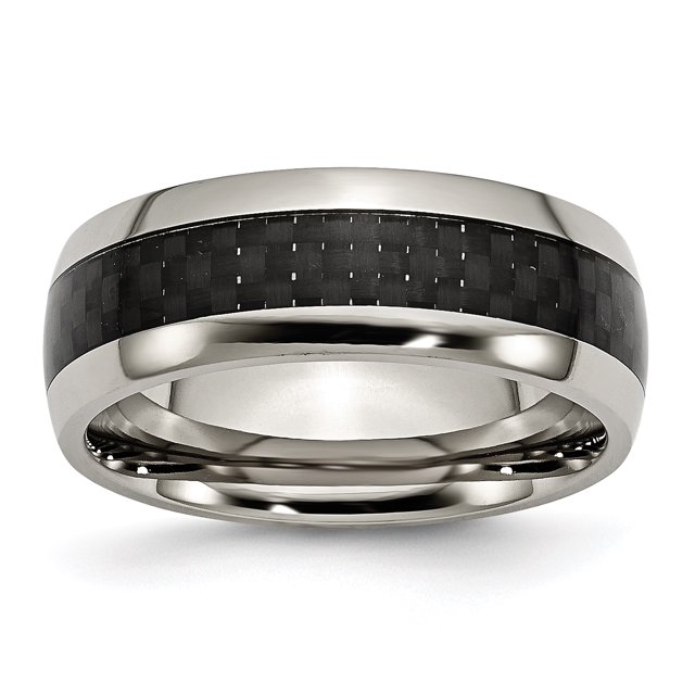 Titanium Polished w/Black Carbon Fiber Inlay 8mm Band Size 12.5
