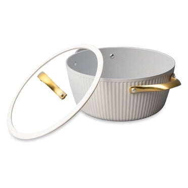 Thyme & Table 5.5 QT Non-Stick Signature Ribbed Dutch Oven - White & Gold, Dishwasher Safe