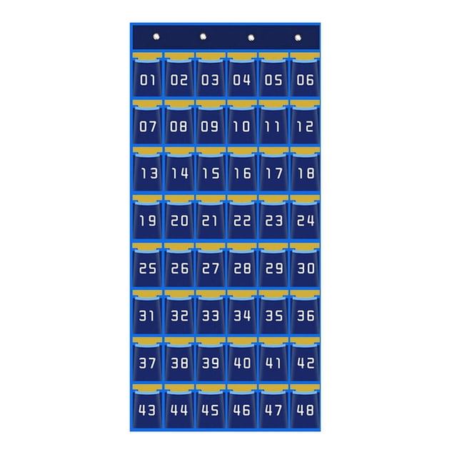 Classroom Pocket Chart Numbered Hanging Organizer for Home Cabinet Dormitory Blue 48 Pockets