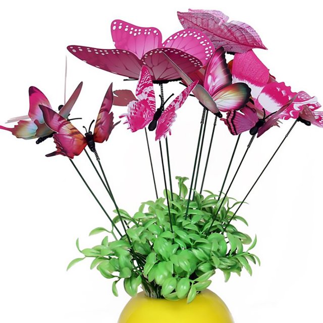 RXIRUCGD Plunger Simulation Butterfly Flower Pot Vase Gardening Bonsai Green Plant Decora