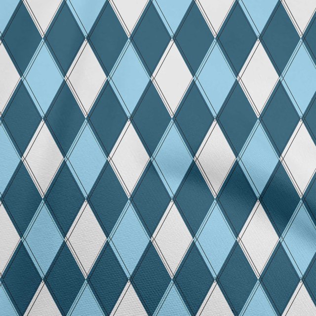 oneOone Cotton Silk Teal Blue Fabric Argyle Sewing Material Print Fabric By The Yard 42 Inch Wide
