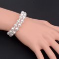 thumbnail image 3 of Thinsony Femmes Chic Perle Strass Bracelet Stretch Mariage pour Mariage Blanc 2 Rangée 1Set, 3 of 6