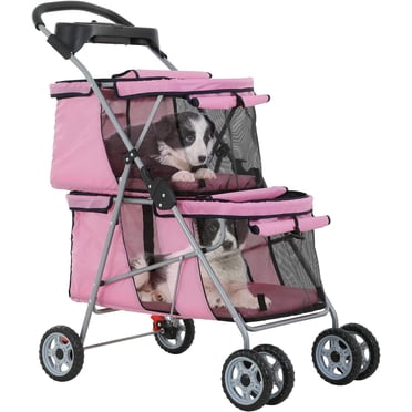 BestPet 4-Wheel Folding Pet Stroller for Small & Medium Dogs & Cats, Lightweight Waterproof Travel Jogger, Pink
