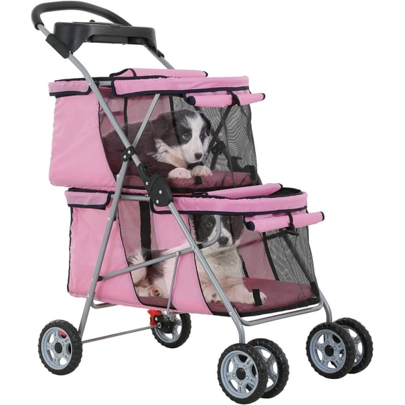BestPet Poussette pour Animaux à 4 Roues Pliable pour Petits et Moyens Chiens et Chats, Jogger de Voyage Léger et Imperméable, Pink