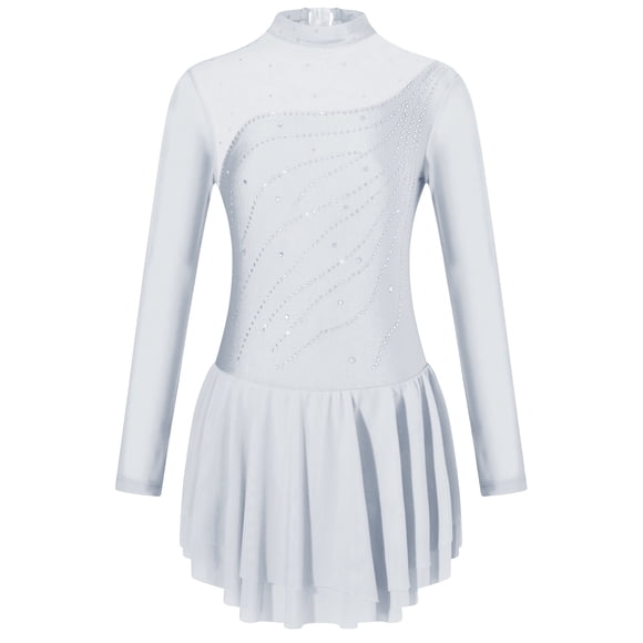 Mufeng Sparkly Crystals Hollow Back Figure Ice Roller Skating Dress Ballet Gymnastics Leotard Dance Dress for Girls White 16