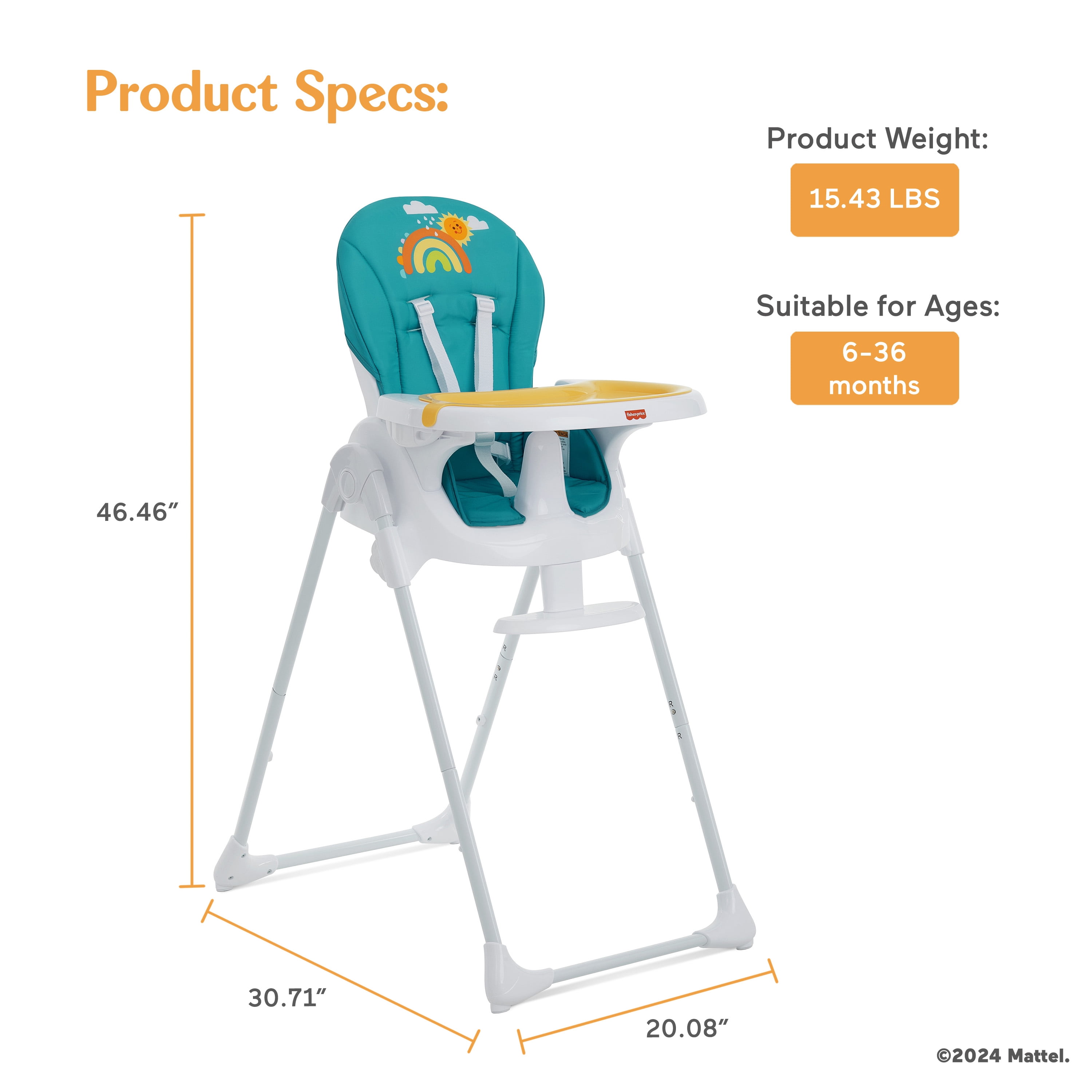 Chaise haute Tiny Bites de Fisher Price par Dream On Me, Hello Sunshine