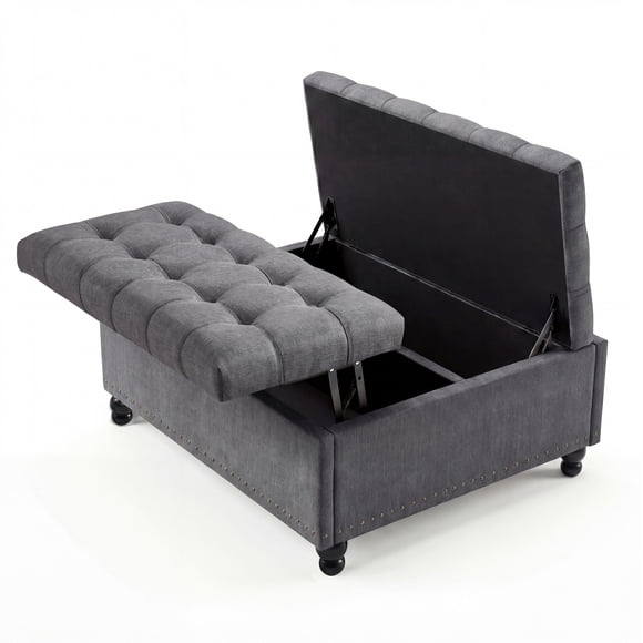 36" Large Square Storage Ottoman with Lift Top, 300 LBS Tufted Upholstered Ottoman Coffee Table Bench with Sturdy Wood Legs, Multi-Functional Footrest Storage Box for Living Room and Bedroom