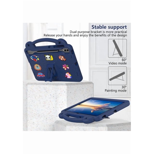 Étui Antichoc en EVA pour Samsung Tab S9 Fe+ 12.4 Pouces : Support de Protection Amusant, Résistant aux Chutes, Bleu Marine