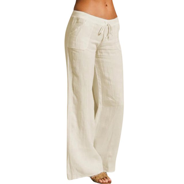 Sexy Dance Ladies Sports Pants Solid Color Flare Pant Drawstring Trousers Soft Pockets Beige 3XL