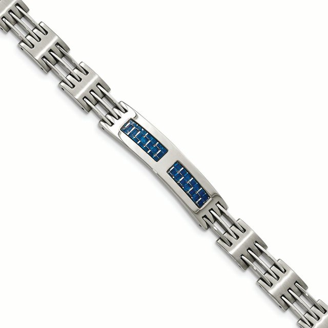Acier Inoxydable Brossé and Poli avec Bracelet Incrusté de Fibre de Carbone Bleu 8,5 Pouces
