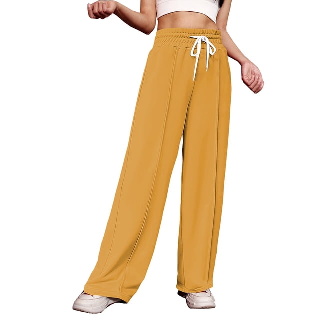 Timegard Wide Leg Pants for Women Elastic High Waist Running Trousers Fall Solid Color Joggers Pants