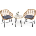 thumbnail image 4 of Costway Ensemble Bistro de Patio en Rotin 3 Pcs Chaise et Table Coussinées Gris, 4 of 10