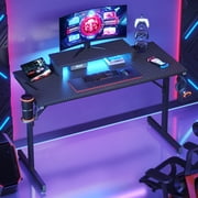 Bestier 42" Gaming Desk with LED Lights, Computer Desk with Monitor Stand in Black Carbon Fiber Adults