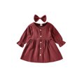 thumbnail image 2 of SUNSIOM 2Pcs Kids Outfit, Solid Color Single-Breasted Dress + Bow Hair Clip, 2 of 10