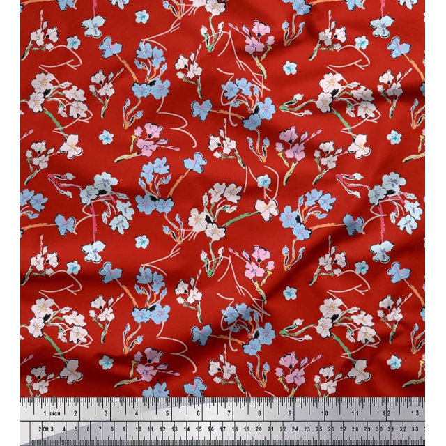 Soimoi Rayon Fabric Artistic Floral Print Fabric by Yard 42 Inch Wide