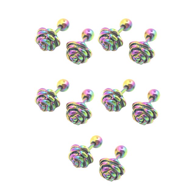 facefd 5Pcs Boucles d'Oreilles Écouteurs Ronds Stud Rose Fleur Bijoux Accessoires Décorations Mode Mariage Charme Partie Favorise Punk Coloré Boule Boule Colorée