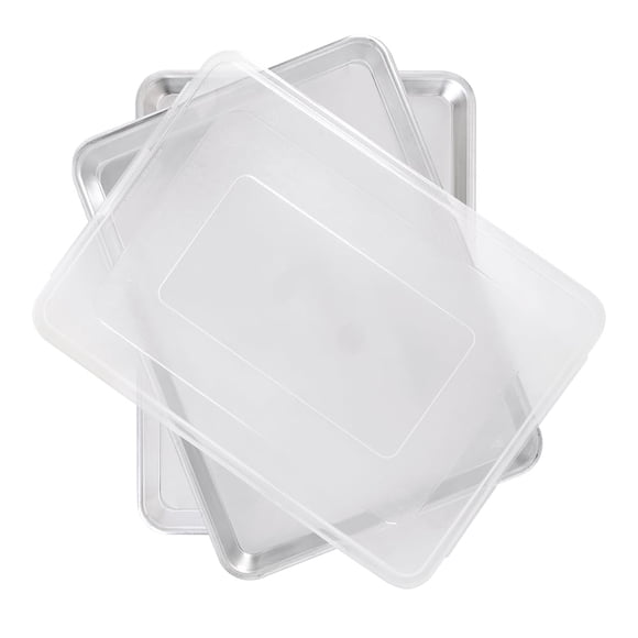 Nordic Ware Ensemble de Demi-Plaques Naturelles - Plaque de Cuisson en Aluminium de Qualité Commerciale Fabriquée aux É.-U. pour la Cuisson au Four Ou le Rôtissage, Rebord en Acier Galvanisé Encapsulé Empêche le Déformation, 2 Pa. Demi + Couvercle