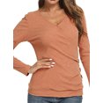 thumbnail image 1 of Women Wrap Front Side Buttons Long Sleeve V Neck Plain Shirt, 1 of 6