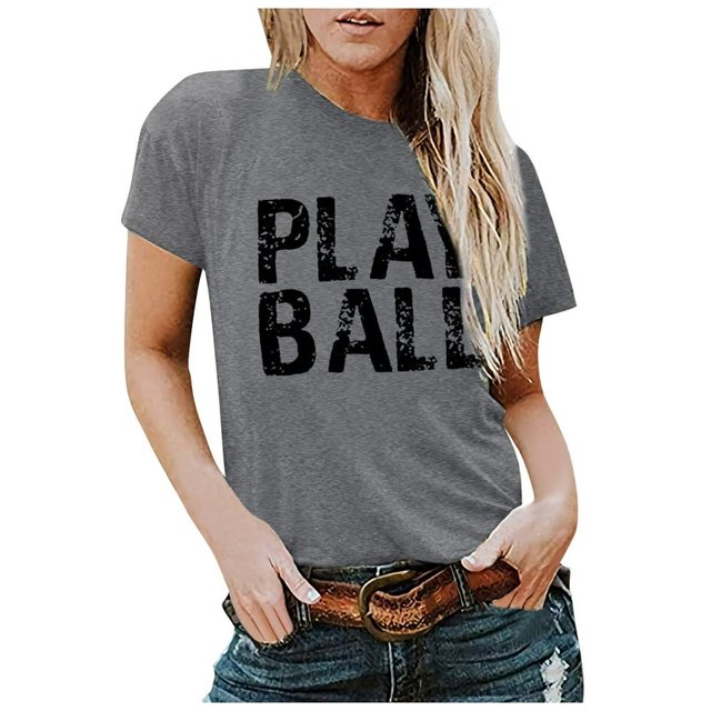 2021 Femmes Concise Mode Lettre Imprimé Cou Manches Courtes Tops T-shirt pour les Femmes