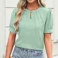 thumbnail image 2 of Besolor T-Shirts Tuniques Décontractés pour Femmes à Col Rond, Manches Courtes, Plissés, Blouses Basiques Amples Unies, Vêtements Mode 2024, 2 of 7
