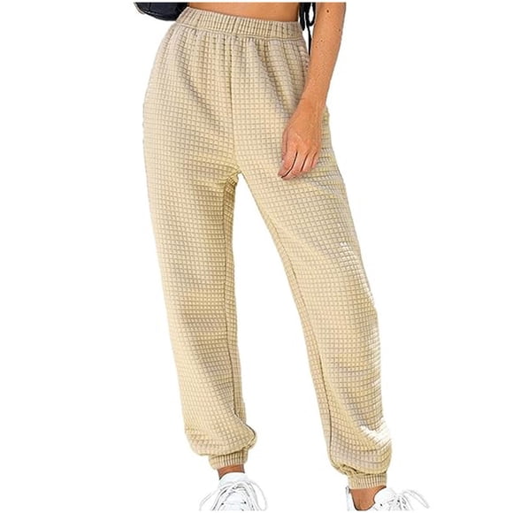 cfhntfmh Workout Pants for Women Knitted High Elastic Waist Athletic Pants with Pockets Loose Straight Leg Jogger Pants