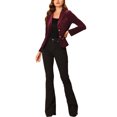thumbnail image 2 of INSPIRE CHIC Blazer en Velours Vintage pour Femme, Revers Cranté, devant Boutonné, Veste de Bureau, TP, Rouge Foncé, 2 of 6