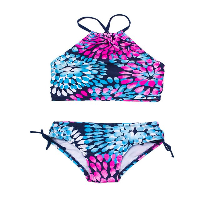 2Pcs Kids Girl Tie Dye Bikini Set Fish Scale Ruffle Halter Swimsuit Toddler One Shoulder Bathing Suit Summer Outfits Set