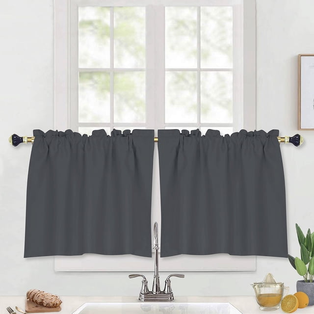 MAWCLOS Drapes UV Protection Short Curtain Panel Thick Solid Blackout Thermal Insulated Rod Pocket Tier Luxury 7#Silver-Gray W:42"xL:30"