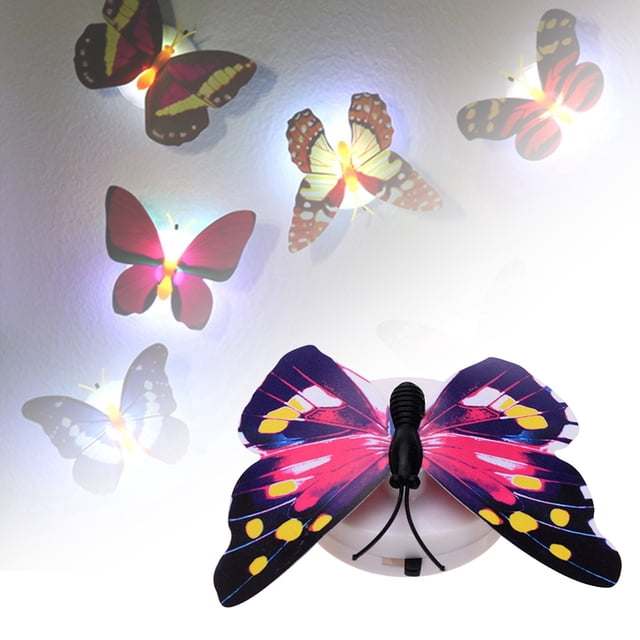 LED Wall Stickers – Decorative Night Light for Children's Bedroom featuring butterfly-shaped designs with vibrant colors and a soft glow. These easy-to-install stickers create a magical atmosphere, ideal for kids' rooms or nurseries. The energy-efficient LED lights provide a comforting ambiance while being gentle on walls. The package includes lightweight stickers with a compact size of 8x4x3cm.