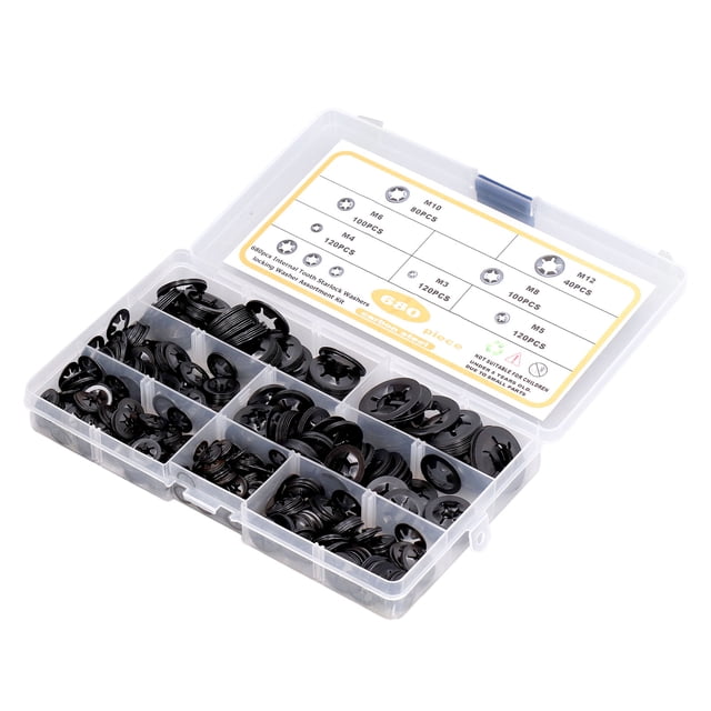 Starlock Kit d'Assortiment de Rondelles, Fixation 680 Pcs Rondelles Verrouillables M3 M4 M5 M6 M8 M10 M12 Acier Carbone Industriel pour Appareils Ménagers pour Équipements Mécaniques