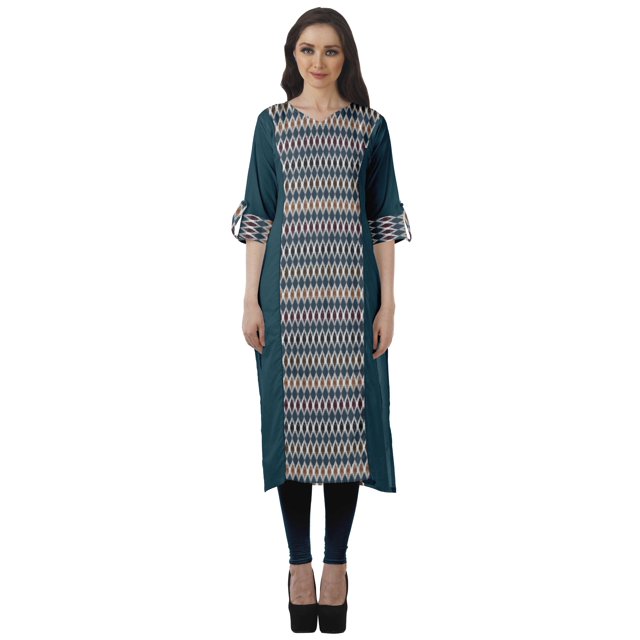 Moomaya Kurtis Droits Imprimés pour Femmes, Col en V, Manches Retroussables, Kurta Tunique