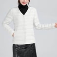 thumbnail image 3 of Cameland Women's Solid Color Lightweight Down Jacket V-neck Short Jacket Long Sleeved Cotton Jacket, 3 of 3