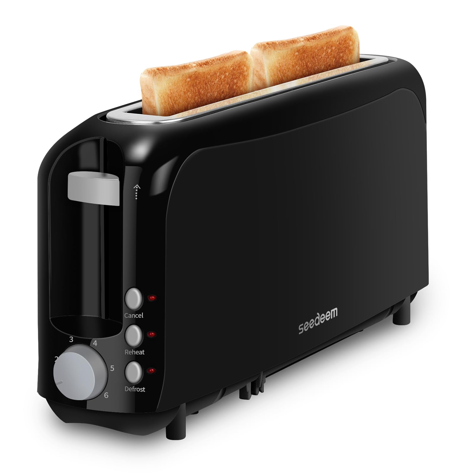 SEEDEEM 2 Slice Slim Toaster, Single 10" Long Slot Toaster Fits Bagels & Artisan Bread, 6 Shade Settings, Cancel/Reheat/Defrost, Removable Crumb Tray, Auto Shut-Off, Black