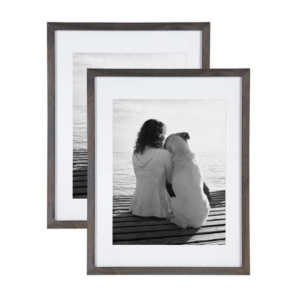 DesignOvation Gallery 14x18 matted to 11x14 Wood Picture Frame, Set of 2, Gray, 2 Count