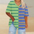 thumbnail image 2 of Plebaso Womens Plus Size V Neck T Shirts Short Sleeve Color Block Tee Summer Casual Loose Tops for Women, 2 of 4