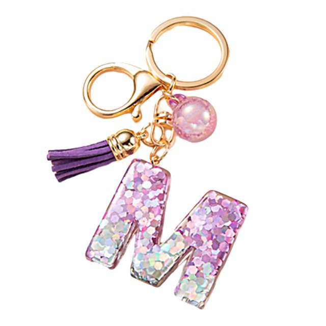 LYMAYTER Cute Pink Tassel Mug Accessory Initial Letter Charm Keychain - with Tassel, Heart - shaped Sequins