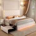 thumbnail image 1 of SIBEDS Full Size LED Bed Frame with 2 Storage Drawers, PU Leather Diamond Tufted Headboard, RGB Lights, Noise Free, White, 1 of 1
