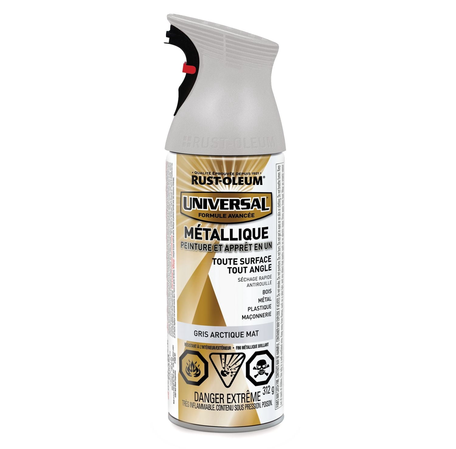 Peinture en aérosol métallique Rust-Oleum Universal avec apprêt intégré, gris arctique mat, 312 g, toutes surfaces