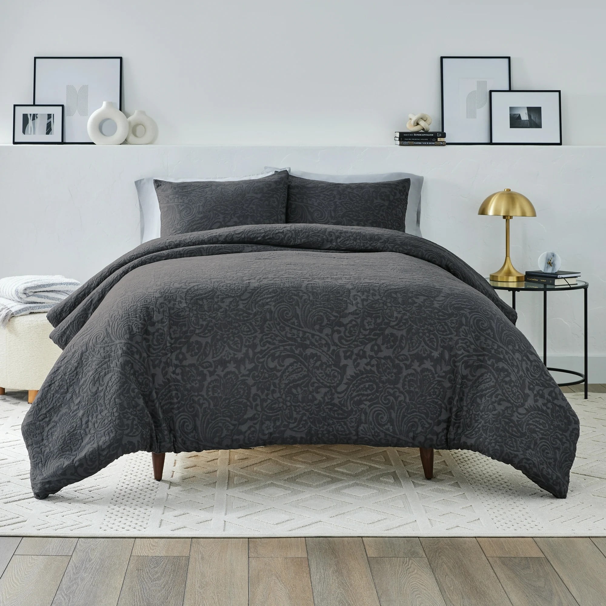 Better Homes & Gardens Paisley Matelasse 3-Piece Comforter Set, Grey, King, All Ages