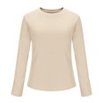 thumbnail image 3 of ShomPort Womens Lightweight Crop Tops Long Sleeve Crewneck Elastic Slim Pullover T-Shirts Solid Color Breathable Comfy Base Layer Blouses, 3 of 7