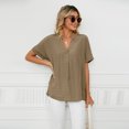 thumbnail image 2 of FJUCHAI Womens Shirts V Neck Short Sleeve Buttons Tops Tee Solid Color Blouse Loose Fit S-XXL, 2 of 10