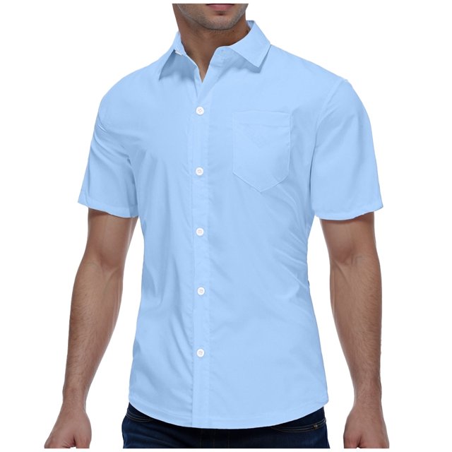 Men's Button Sleeve Lapel Short Sleeve Shirt - Polyester, Business Casual, Solid Color, Comfort Fit