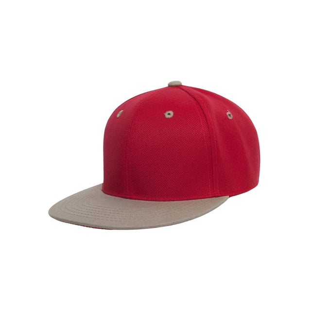 Top Headwear Flat Bill Adjustable Snapback Cap - Red/Khaki