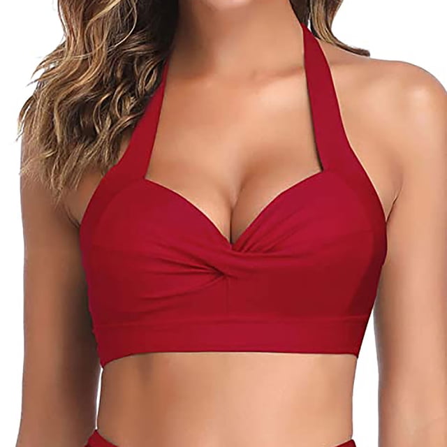 Bikini Tops For Women Summer Fashion Multi Color Swimsuit Halter Ruched High Waist Bikini Top