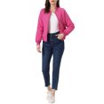 thumbnail image 2 of INSPIRE CHIC Women's Stand Collar Zip Up Raglan Sleeves Bomber Quilted Jacket S Hot Pink, 2 of 6