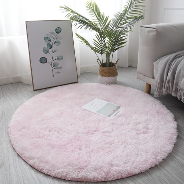 Luckyn Tapis Rond Doux 2*2 Pi, Tapis Antidérapant pour Salon et Chambre, Tapis Moelleux, Rose