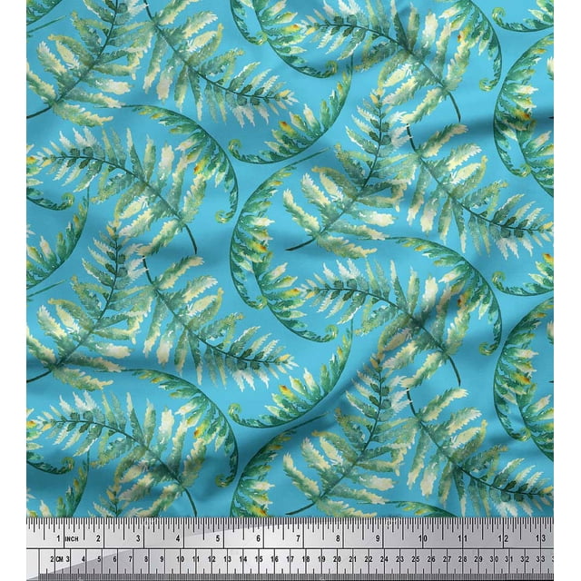 Soimoi Blue Poly Georgette Fabric Cedar Leaves Print Fabric by the Yard 42 Inch Wide